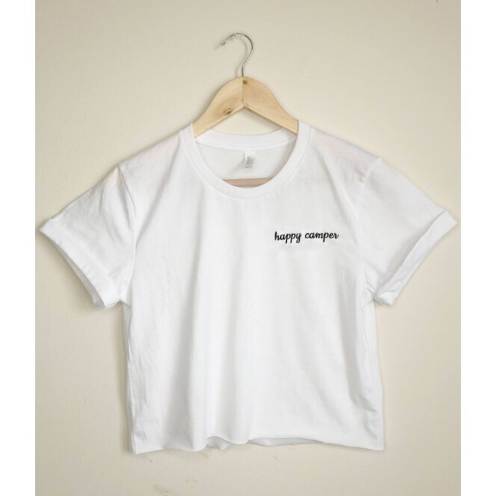 HAPPY CAMPER Crop Embroidered T Shirt